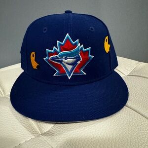 size 7 1/4 Fitted cap, customized with pacman stitches in great condition.